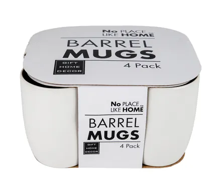 Whiteware Barrel Mug 4 Pack, 350ml