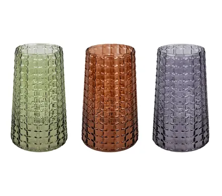 Glass Vase, Square Pattern, 17cm