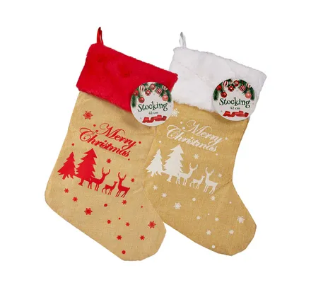 Christmas Stocking Hessian With Print
