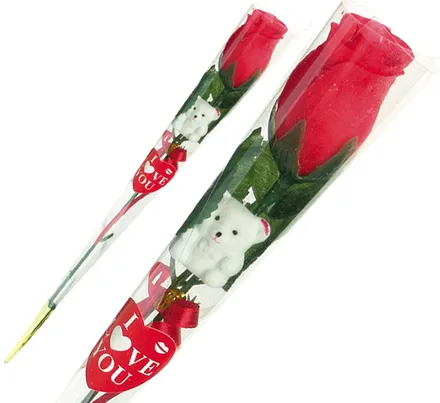 Artificial Rosebud, 36cm With Bear