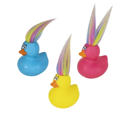 Vinyl Themed Duck 6cm, With Rainbow Hair